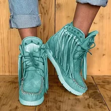 Ботильоны для женщин; осенне-зимняя обувь; женские зимние ботинки в этническом стиле; женские ботинки с бахромой; Botas Mujer; большой размер 43