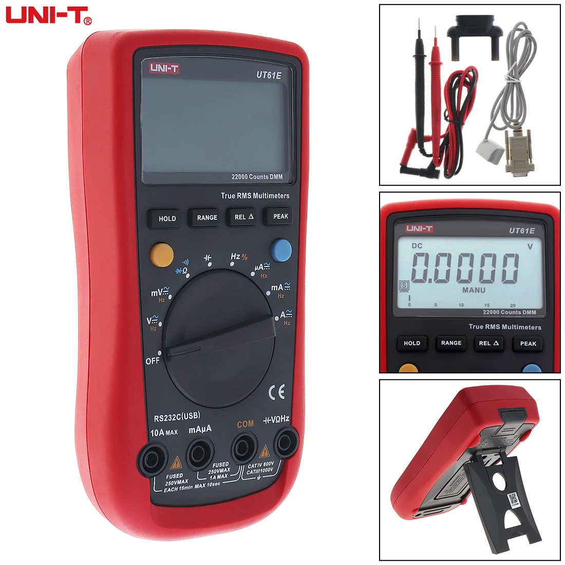

LCD Display 22000 Counts Handheld Digital Multimeter with Backlight and Adapter Socket Support Data Retention/Peak Measurements