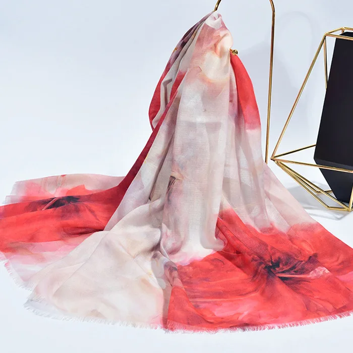 Женский шерстяной шарф со стразами, шаль для зимы 180*70 см - Цвет: Red Blooming