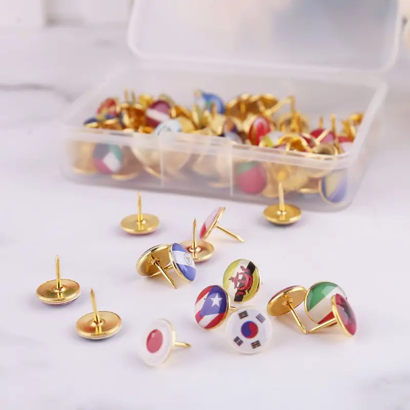 

100pcs/box Map Tacks National Flag Pattern Thumbtack Push Pins Notice Board Markers