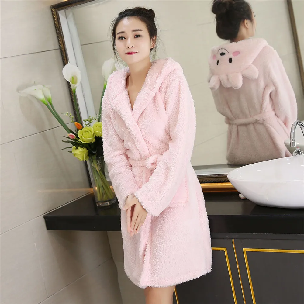 Cartoon Robe Thicken Nightgowns Winter Bathrobe Women Pajamas Bath Flannel Warm Robe Sleepwear Womens Robes Coral Velvet