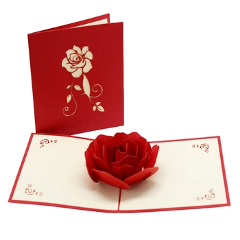 

TOP!-10 Pcs 3D Hollow Rose Flower Greeting Cards Valentine's Day Mothers Day Thanksgiving Day Gifts Three-Dimensional Paper Scul