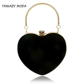 

Fashion Heart-Shaped Evening Clutch Bag Dinner Party Wedding Prom 2020 Vintage Fax Leather Chain Mobile Phone Shoulder Handbags