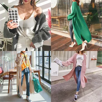 

2020 New Arrival Autumn Winter Solid Elegant Simple Basic All-match Long Comfort Slim Cardigans for Ladies 2020 Women's Coats