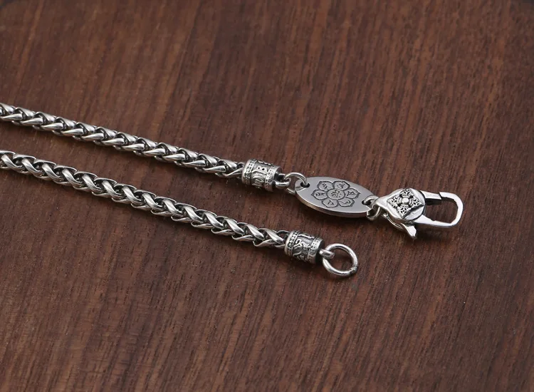 3MM New 2021 Trendy 100% S925 Sterling Silver Jewelry Buddhism Six-Character Mantra Vajra Hemp Rope Man and Woman Necklace