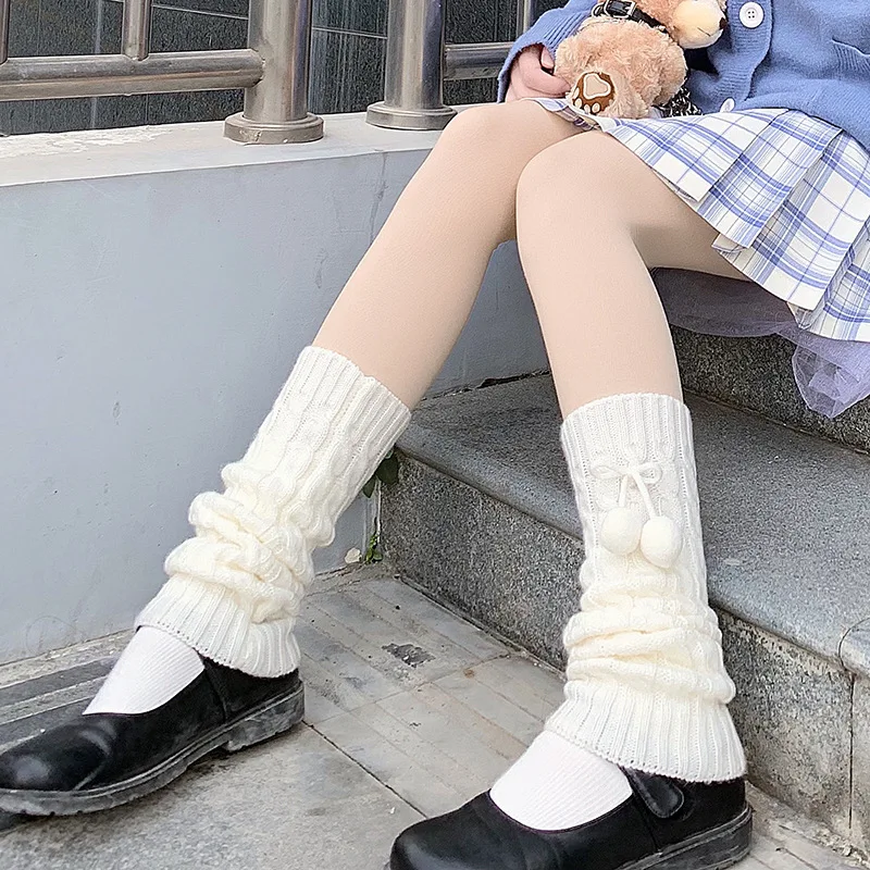 

Solid White Lovley Knit Women Leg-warmer Cute Student Jk Street Sock 2023 Autumn Winter Calf-length Lolita Knitted Lady Acrylic