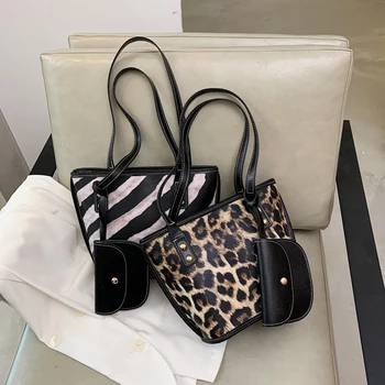 

Retro Zebra Leopard Print Totes Animal Pattern Shoulder Bag for Women PU Leather Female Daily Causal Travel Handbags Clutch