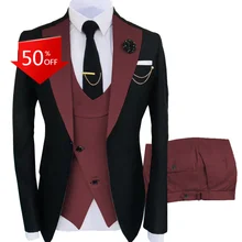 Fashion 3 Pieces Men Suit Formal Business Suits Champagne Beige Tuxedos for Wedding Groom Blazer+Pants+Vest