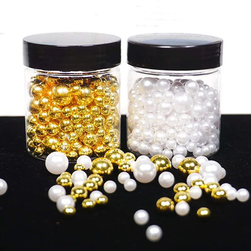 80g Mixed 6mm/8mm/12mm Golden White Imitation ABS Pearl Beads DIY Decoration Crafts For Garment Bags Phone Jewelry Accessories