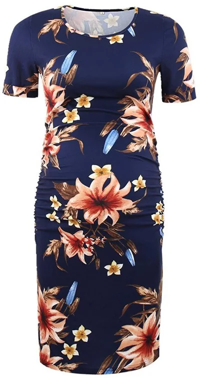 

2019 Europe And America New Style Printed Crew Neck Short Sleeve Maternity Clothes Dress 1504