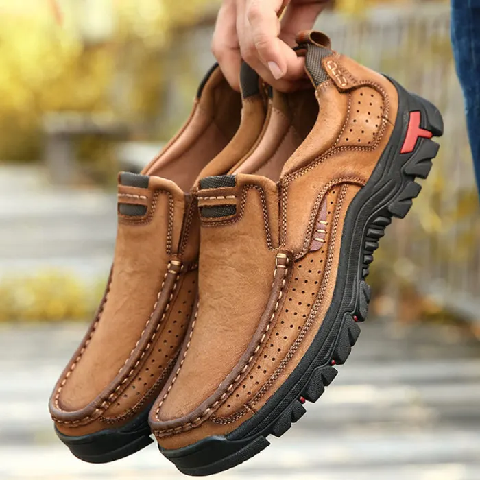 Handmade Men Comfortable Durable Shoes Casual PU Leather Loafers Slip-On Wearable Walking Shoes K-BEST