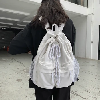 

Korean version of ins wind high school students drawstring canvas backpack casual wild large-capacity backpack school bag female