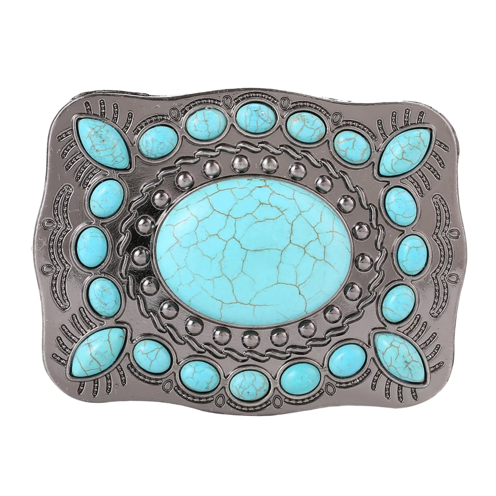 Mens Womens American Western Style Turquoise Stone Belt Buckle Cowgirl Cowboy Belt Buckle Blue Belt Accessories