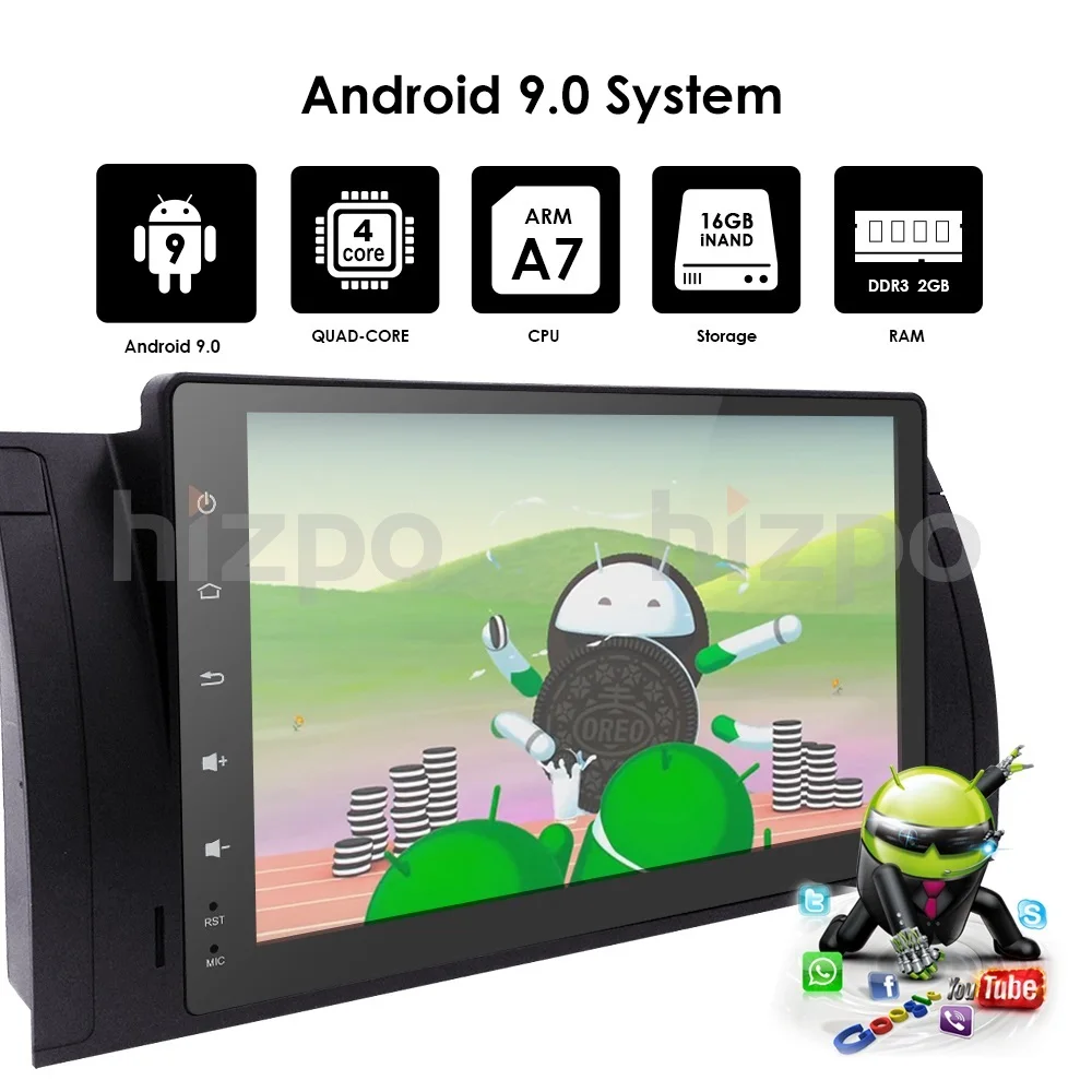 9 ''большой экран 2 Гб ОЗУ 16 Гб ПЗУ Android 9,0 четырехъядерный стерео для BMW E39 M5 X5 E53+ HD 1024X600+ DVR/wifi+ DSP+ DAB+ 4G TPMS RDS