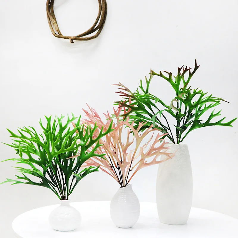 1PCS 38cm Artificial Deer Horn Plants Plastic Greenery Wall Decoration Antler Leaf Grass Wedding Home Garden Decor Fake Plants 4