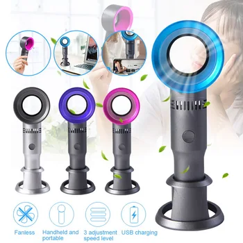 

Mini Portable Handheld Bladeless Fan USB Rechargeable Leafless Cooling Fan Cooler with 3 Speed Level