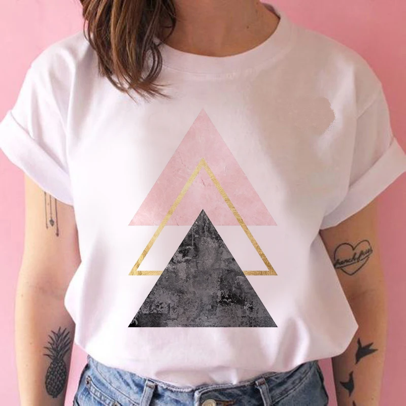 

Graphic tees tops Colorful geometry tshirts women funny t shirt white Tops casual short Camisetas Mujer_T-Shirt