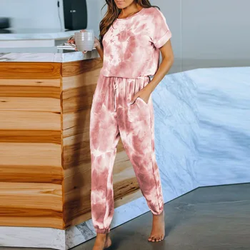 

New Ladies Clothing Piece Sets Summer Tie-Dye Printing Siamese Pajamas 44005 Pijamas Women Sleepwear