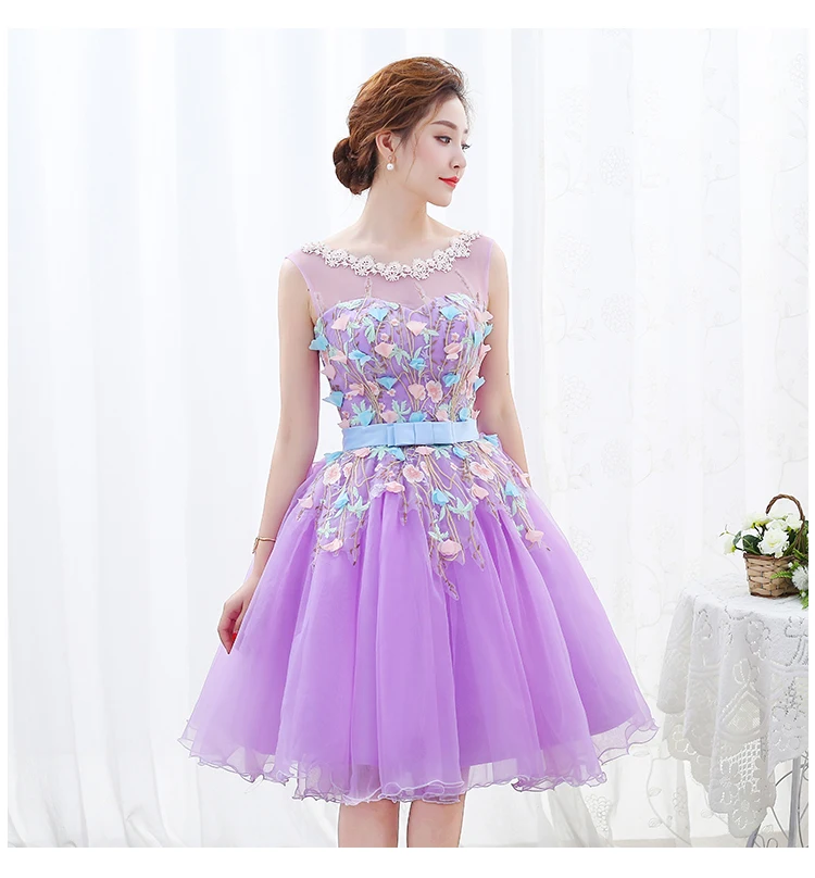 New sweat sleeveless light purple girl junior princess bridesmaid banquet party ball dress gown Knee-length
