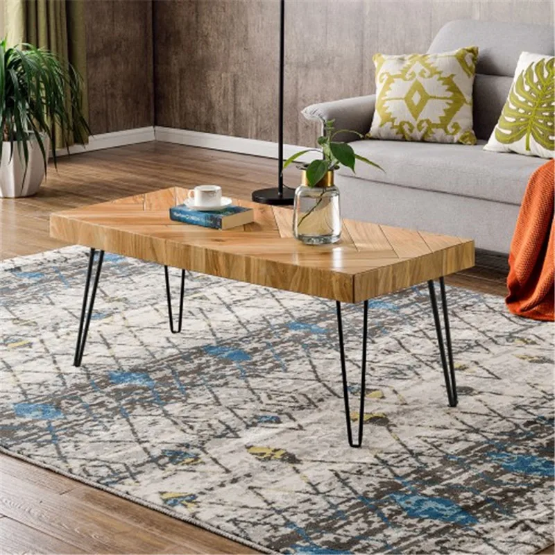

Modern Coffee Table Easy Assembly Tea Table Cocktail Table For Living Room Pattern &Amp Metal Hairpin Legs Glossy Finished Wood