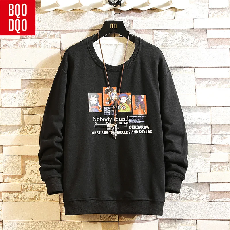 

BQODQO Black Funny Cartoon Print Sweatshirts Hoodies Hip Hop Punk Rock Pullover Men Streetwear Tops Male Fashion Casual Hoodie