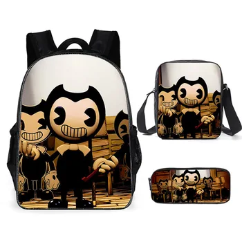 

Fashion 3PCs/Set Children's Book-bags Set Bendy and the Ink Machine Pattern Kids School Bags Teenagers Shoulder Book Bag Mochila