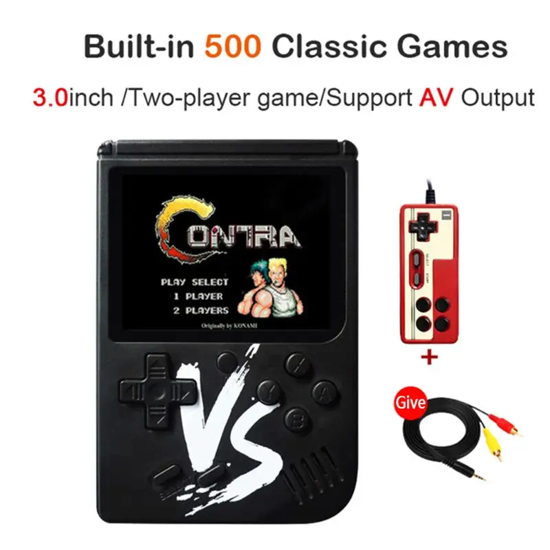 Новая ретро мини портативная игровая консоль 8 бит 3,0 дюймов Портативный Ручной игровой плеер встроенный 500 игр игровая консоль - Цвет: BK