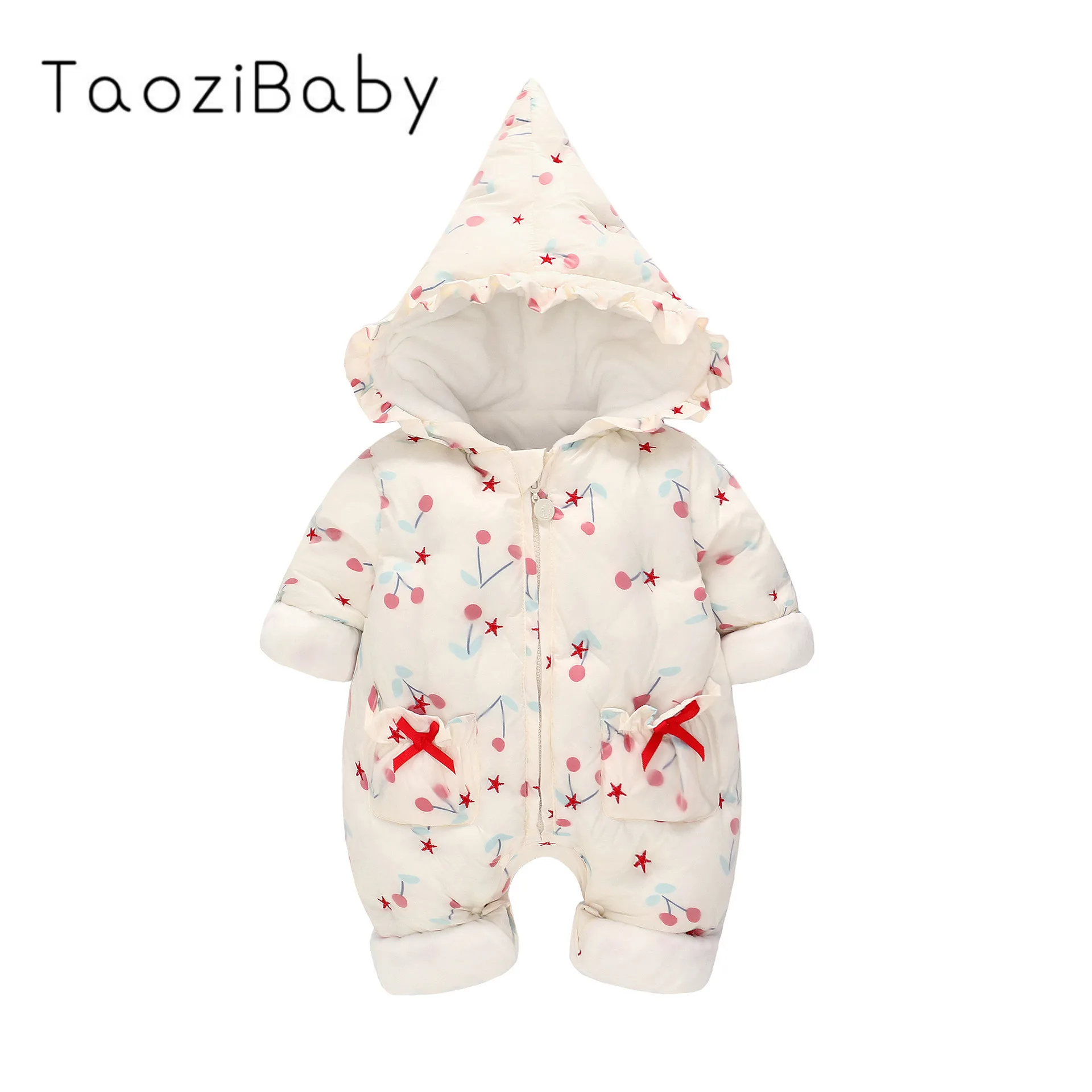 

Children Clothing Baby Romper 2019 Winter New Cherry Quilted Padded Infants Jumpsuit Romper Little Girls Clothing