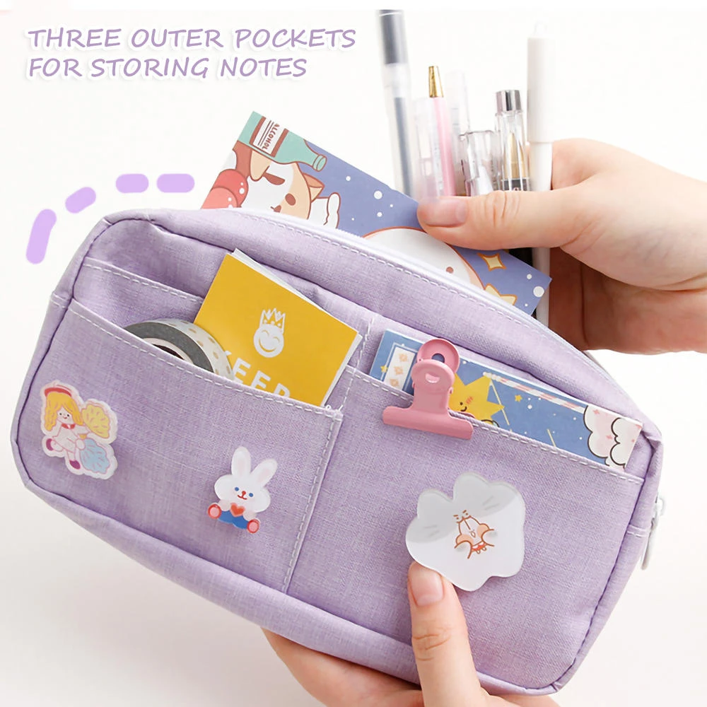 Estuche lápices de gran capacidad para suministros escolares, herramientas de papelería, con 3 insignias, ideal regalo, 1 unidad|Bolsas para lápices| -