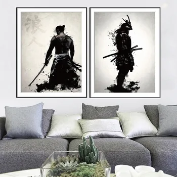 

Japanese Samurai Black and White Decorative Canvas Painting Living Room Home Wall Poster Frameless Wall Art Home Decoration