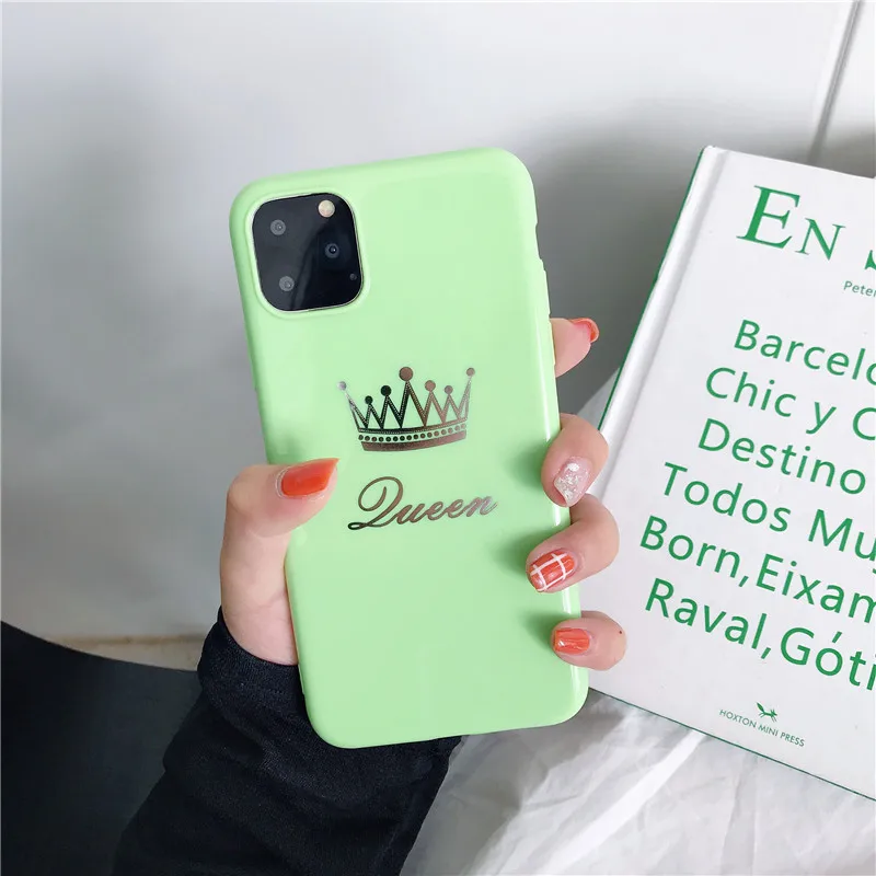 Green Bottom Queen Король queen ручная роспись дизайн для iPhone11Pro Макс XR Xs макс 7 8plus 6 S плюс простые однотонные Цвет мягкий силиконовый симпатичный чехол Крышка - Цвет: Green Bottom Queen