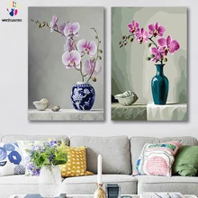 DIY картинки для раскраски по номерам с цветами Розовая композиция цветок орхидеи картина Рисование Живопись по номерам в рамке дома