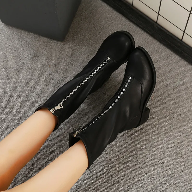 SWONCO/обувь в стиле панк; женские модные ботинки martin на молнии спереди в британском стиле; Chaussure Femme; высокие сапоги; Новинка года; женские сапоги для верховой езды