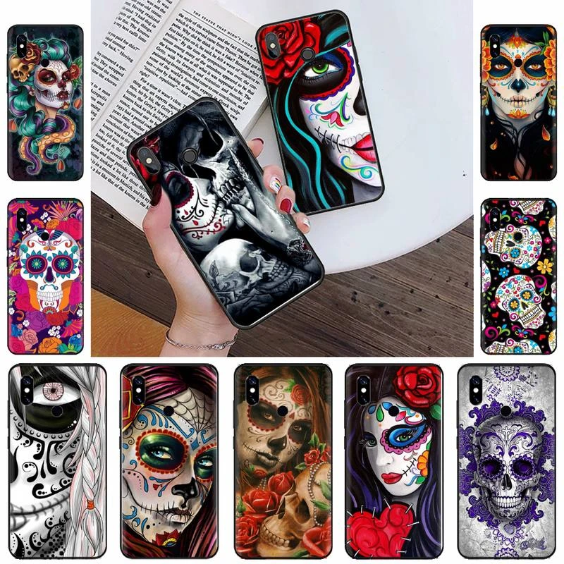 Mexican Skull Girl tattooed Phone Case For Xiaomi Redmi note 4 4X 8T 9 9s 10 K20 K30 cc9 9t pro lite max