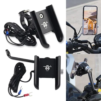 

Aluminum Bicycle motorcycle Phone Holder with USB charger bracket adjust Motorcycle bike handlebar rearview phone support Mount