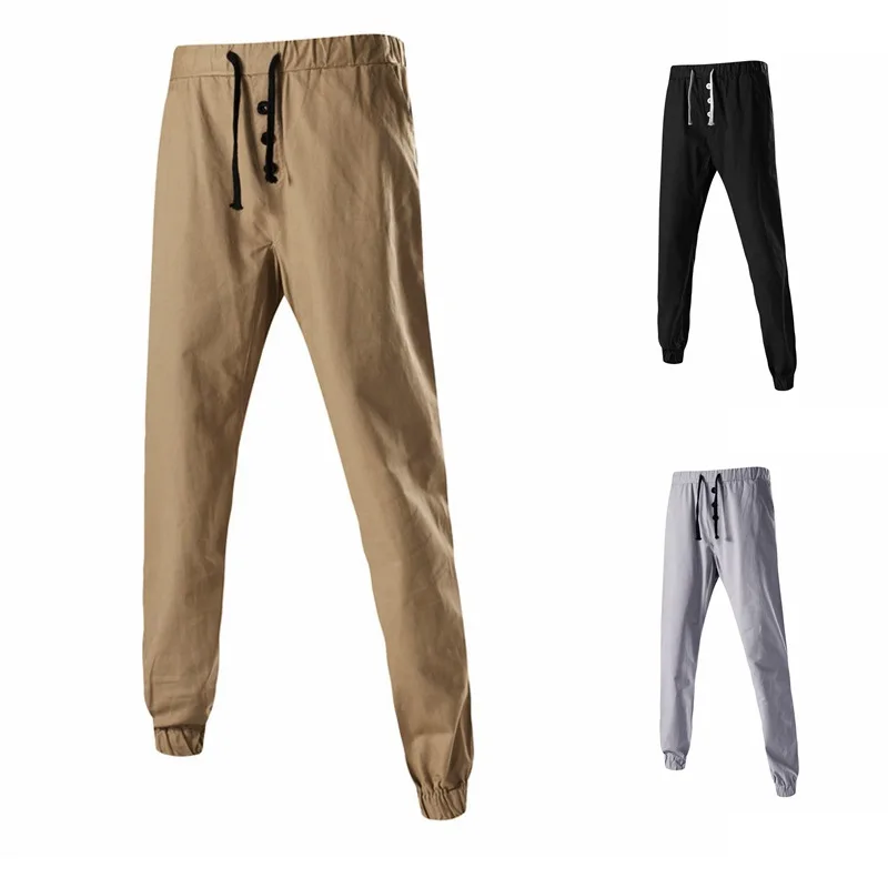 

For 2016 New Style Fall And Winter Clothes MEN'S Casual Pants with Drawstring Elastic Athletic Pants Men Solid Color Trousers