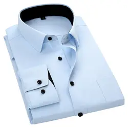 Мужская Повседневная рубашка с длинными рукавами, твил, однотонная, черная, на пуговицах, мужская, мужская, приталенная, деловая рубашка