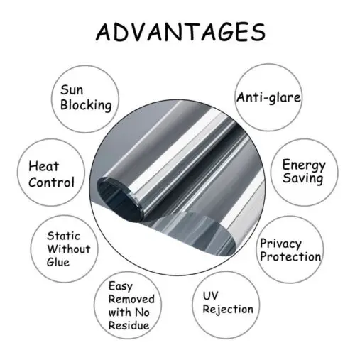 Односторонняя уединенная Автомобильная оконная пленка, отражающий зеркальный стикер, тонировка, самоконтроль тепла, пленка для защиты от УФ для дома/офиса/стоительное оконное стекло