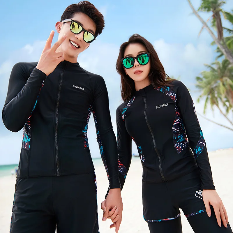 Rash Guard Surfing Swimsuit Women Men Rash Guard Long Sleeve Sun Protection Surfing Shirts Diving Tops Bottoms Beach Quick Dry Split Snorkel Full Swimsuit