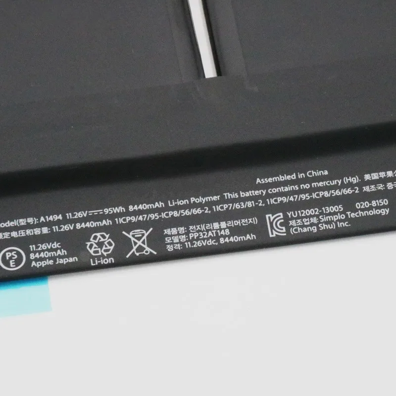 11,26 V 95Wh подлинный A1494 Аккумулятор для ноутбука MacBook Pro retina 1" A1398(Late 2013 mid2014) Me293 Me294