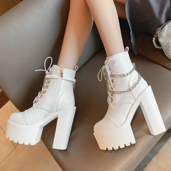 

Brand New Sexy Thick Platform Extreme High Heels Chains Cool Party Ankle Boots Stylish Winter Shoes Boots Women