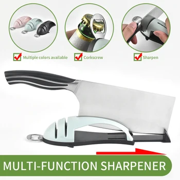 

Kitchen Knife Sharpener Professional Sharpening Stone Grinder Knife Sharpener Tool 3 In 1 Knife Holder Storage Corkscrew Blocks