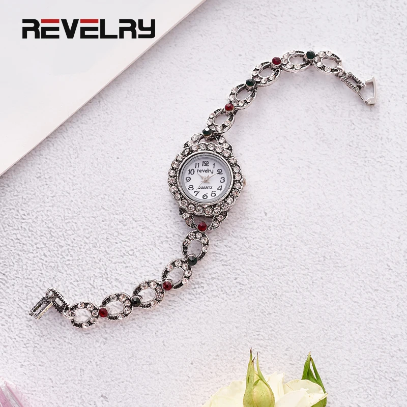 

REVELRY Fashion Style Women Bracelet Silver Watches Women Wristwatch Ladies Clock Female Quartz Wristwatches Diamond Watches