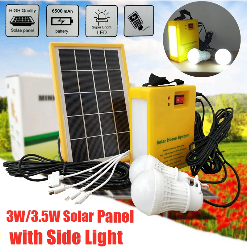 Solar Panel Power Charging Generator Home System Kit with 3 LED Bulbs Outdoor UK