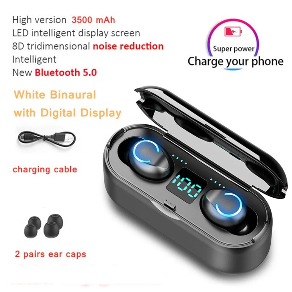K9-1 LED Black K9 PK S11 наушники 3500 мАч Внешний аккумулятор Bluetooth 5,0 Беспроводная TWS Спортивная гарнитура музыкальные наушники для iPhone iPad Xiaomi HUAWEI htc - Цвет: K9-1 LED Black