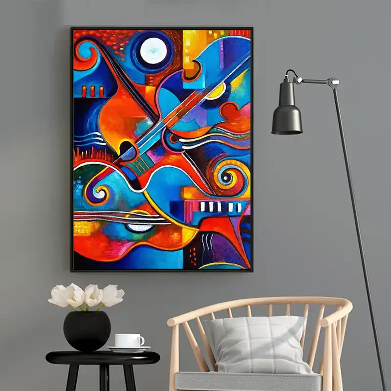 Arte Abstracto De Guitarra Multicolor Para El Arte De La Pared De
