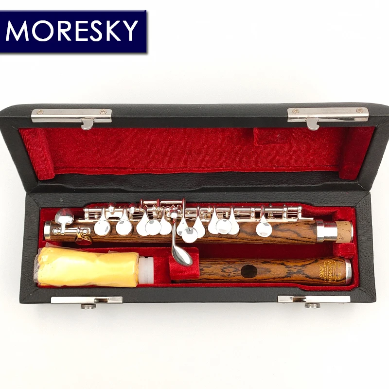 MORESKY Millettia Laurentii Piccolo C Key Cupronickel Flute Silver Plated Keys Wooden Body Material MPC-162