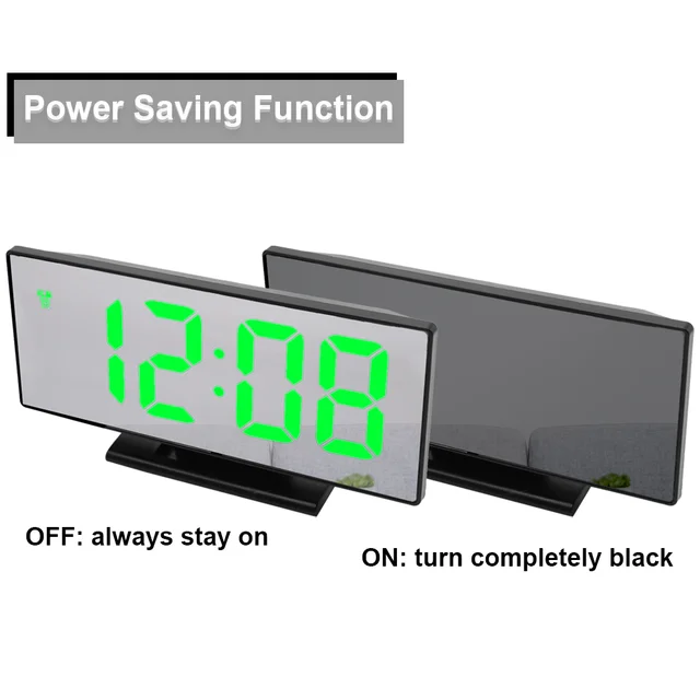 Digital Alarm Clock LED Mirror Electronic Alarm Clocks Large LCD Display Digital Table Clock with Calendar Temperature 4