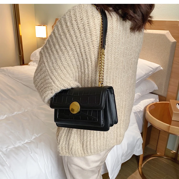 Винтажная модная квадратная сумка через плечо с каменным узором, новинка, качественная женская сумка из искусственной кожи, сумка на плечо с замком и цепочкой