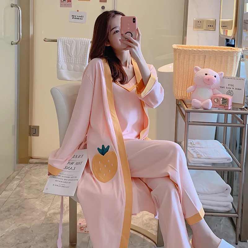 

Pajamas Women's Spring And Autumn Sexy Cute Pure Cotton Long Sleeve Autumn And Winter Days Korean-style Women's Robes Heart Home